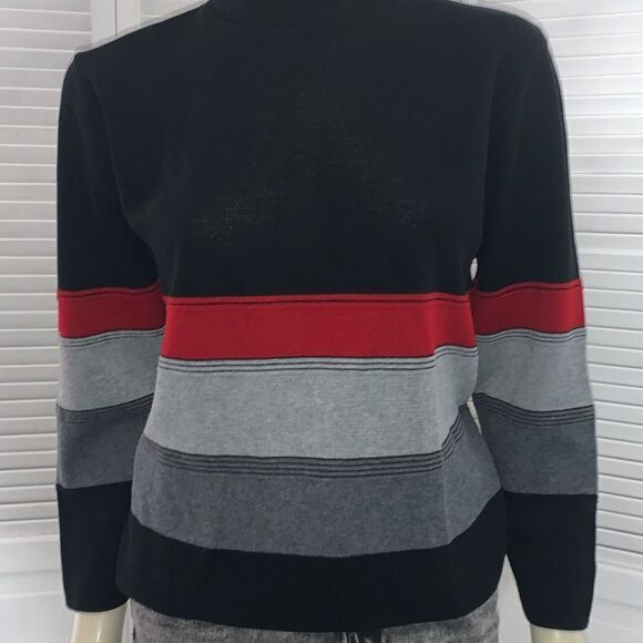 Vintage Black Red Striped Mock Neck Sweater Women’s Size Medium - Picture 4 of 14